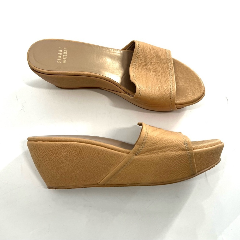 STUART WIETZMAN Leather Slip On Wedges Tan Women's 6.5